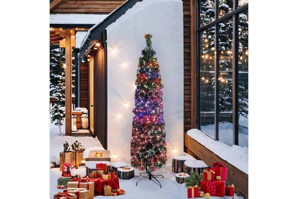 Vidaxl Artificial Slim Christmas Tree With Stand 210 Cm Fibre Optic-4