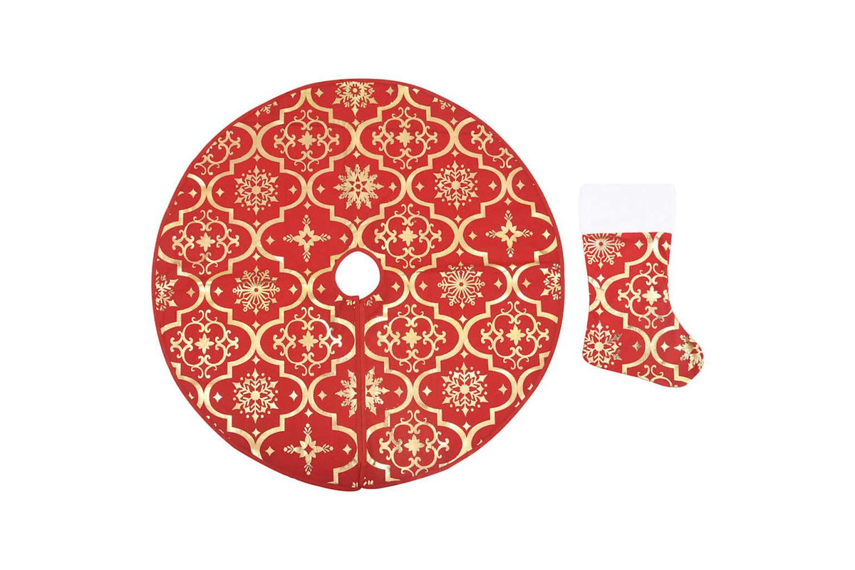 Vidaxl Luxury Christmas Tree Skirt With Sock Red 150 Cm Fabric-2