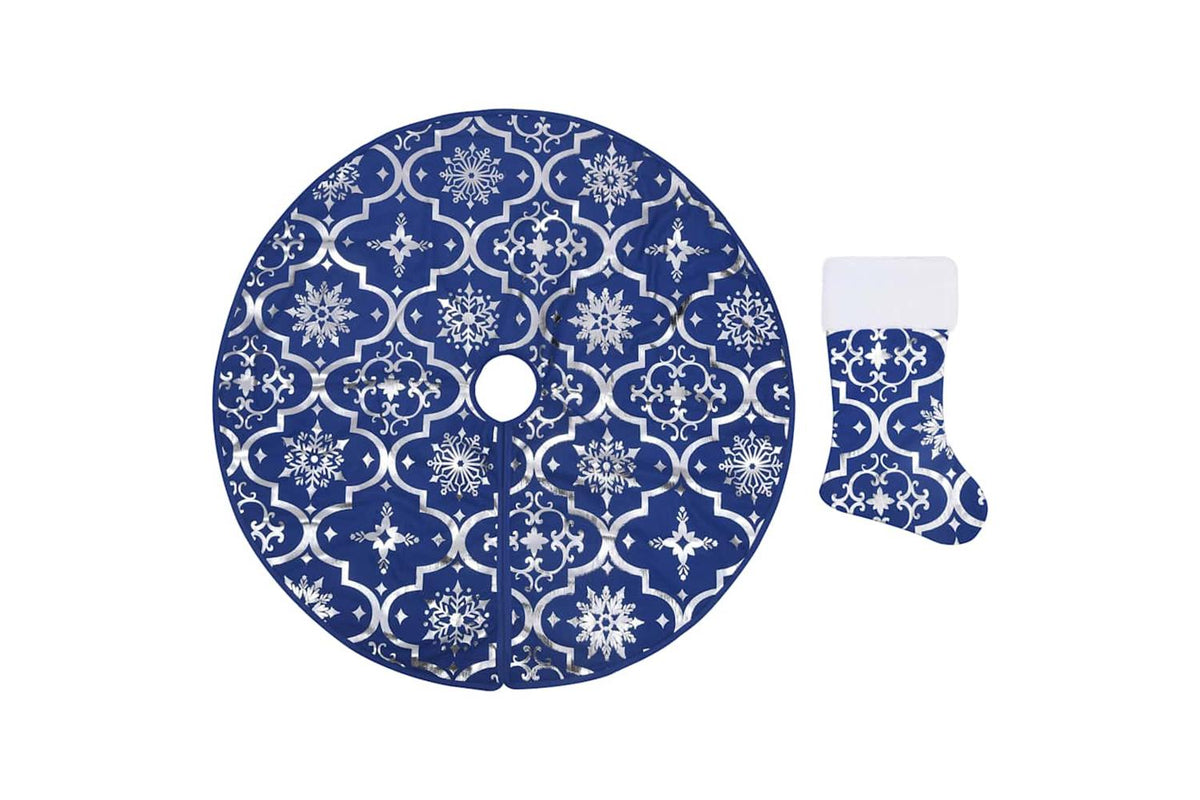 Vidaxl Luxury Christmas Tree Skirt With Sock Blue 122 Cm Fabric-2