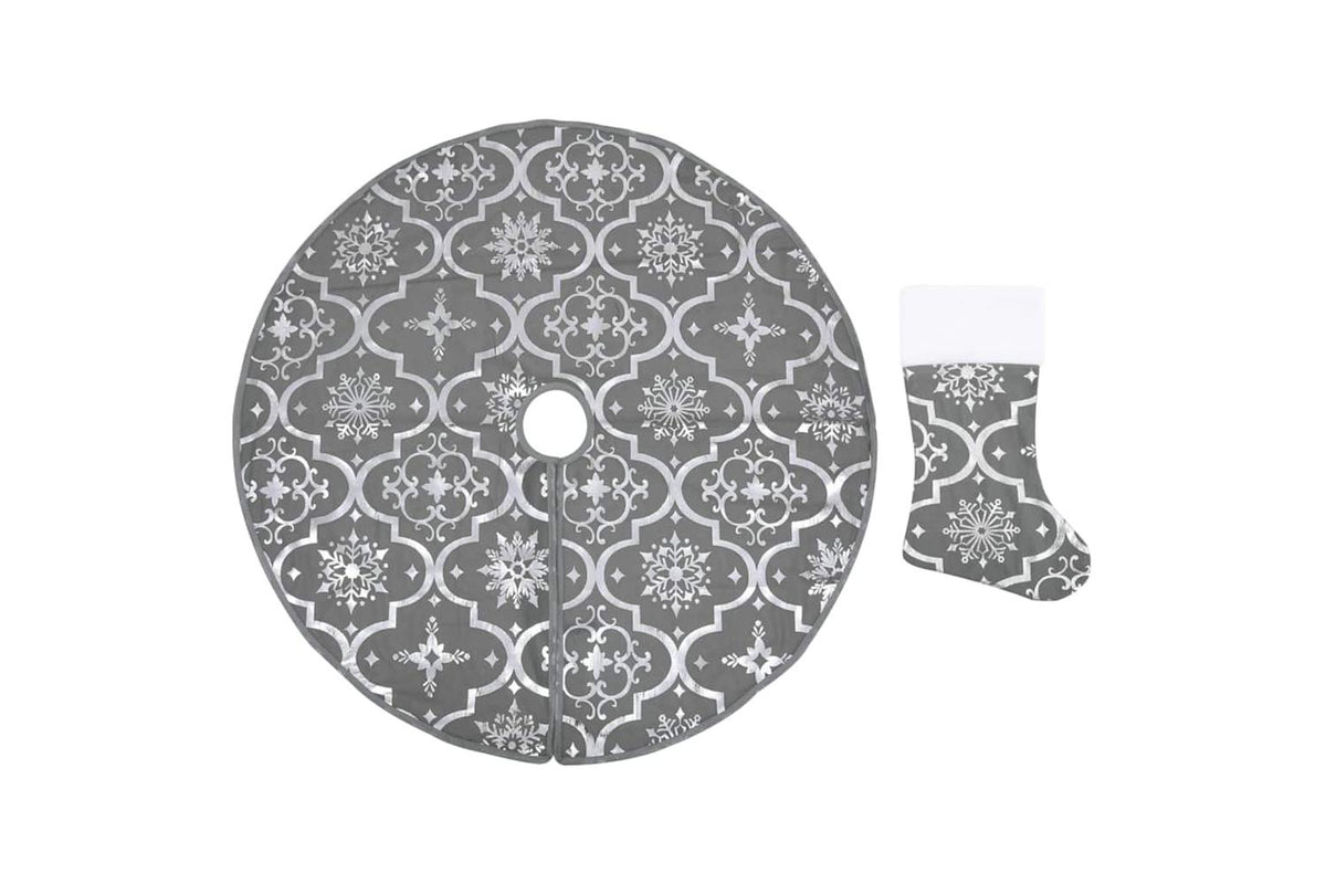Vidaxl Luxury Christmas Tree Skirt With Sock Grey 90 Cm Fabric
