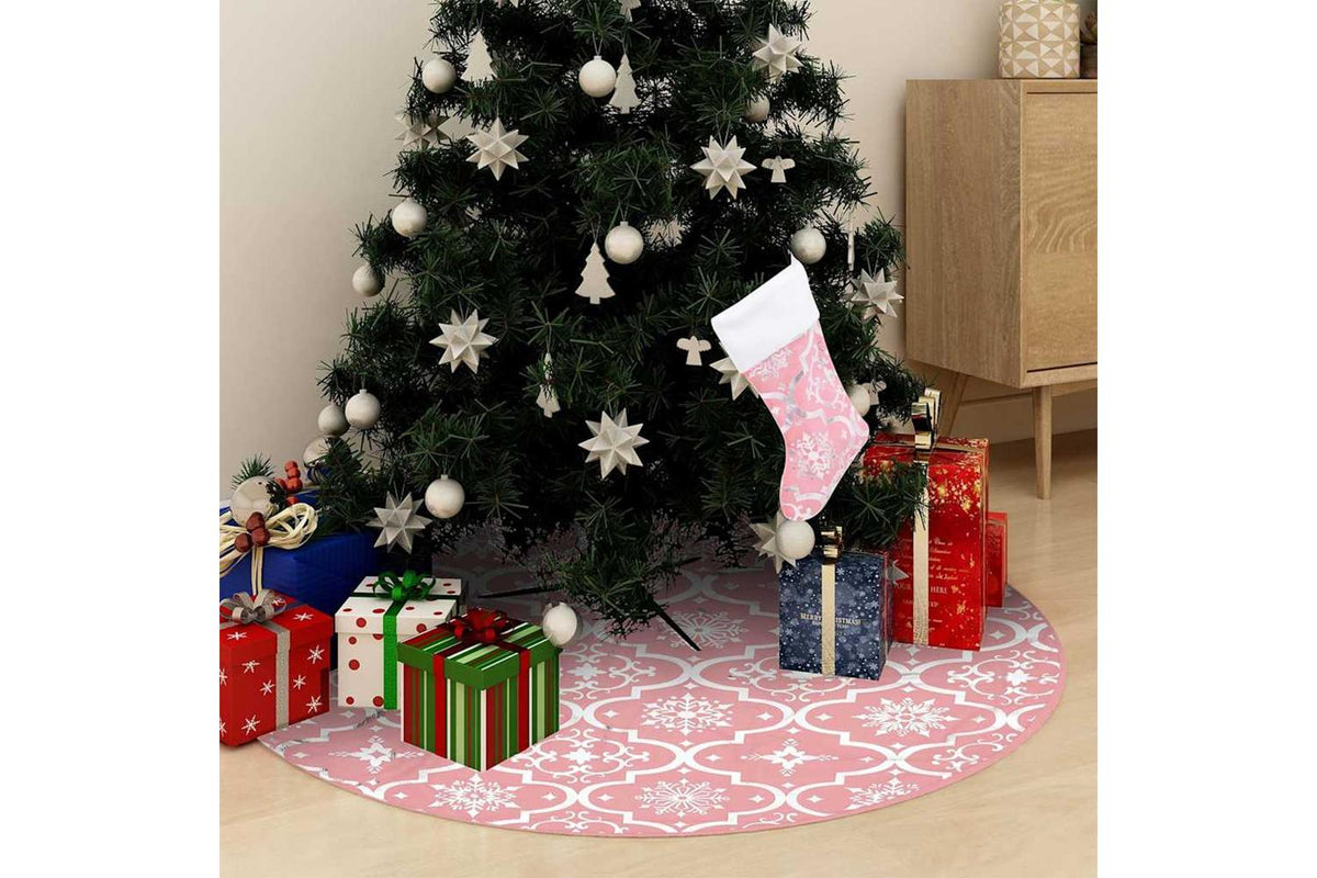 Vidaxl Luxury Christmas Tree Skirt With Sock Pink 122 Cm Fabric