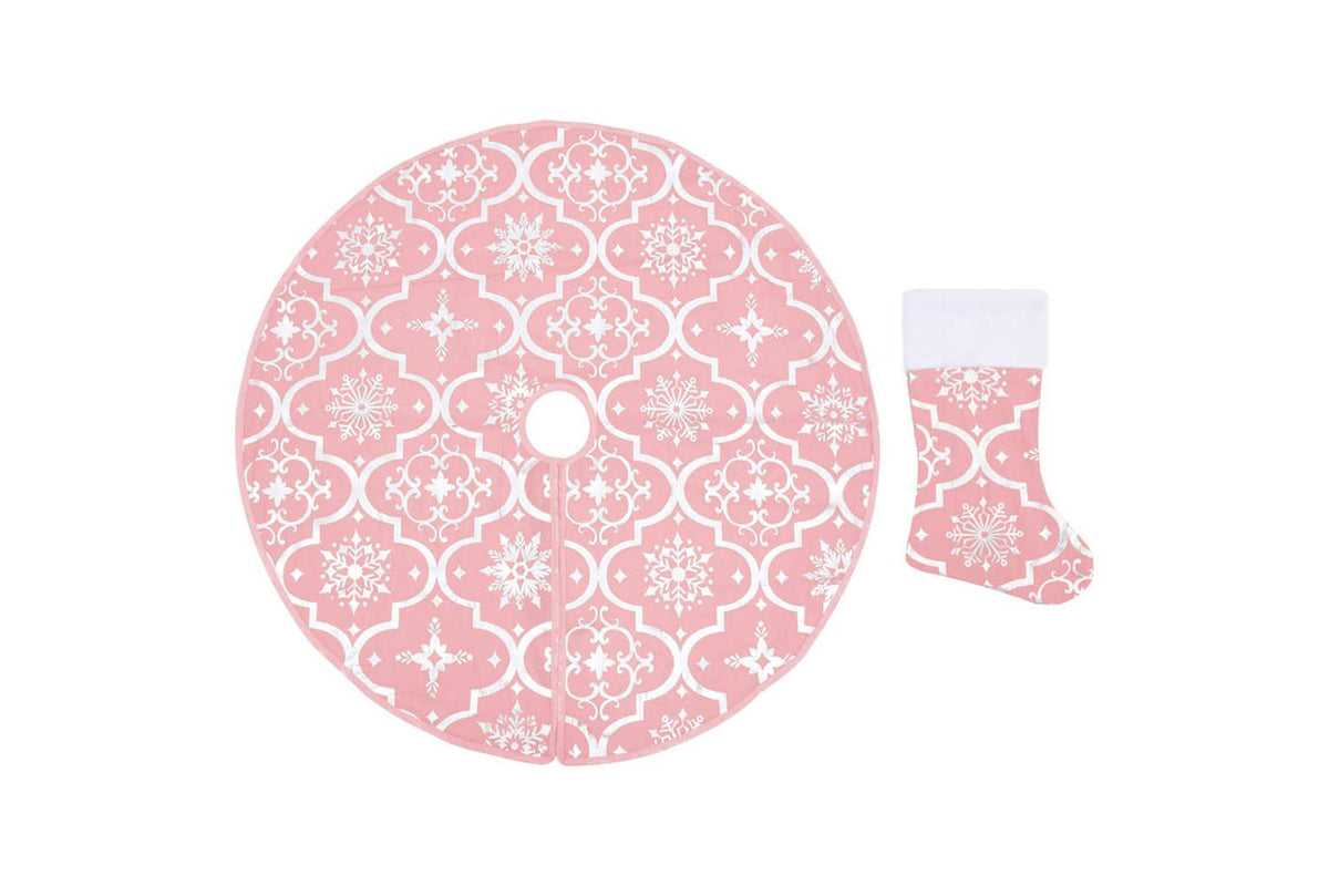 Vidaxl Luxury Christmas Tree Skirt With Sock Pink 150 Cm Fabric-2