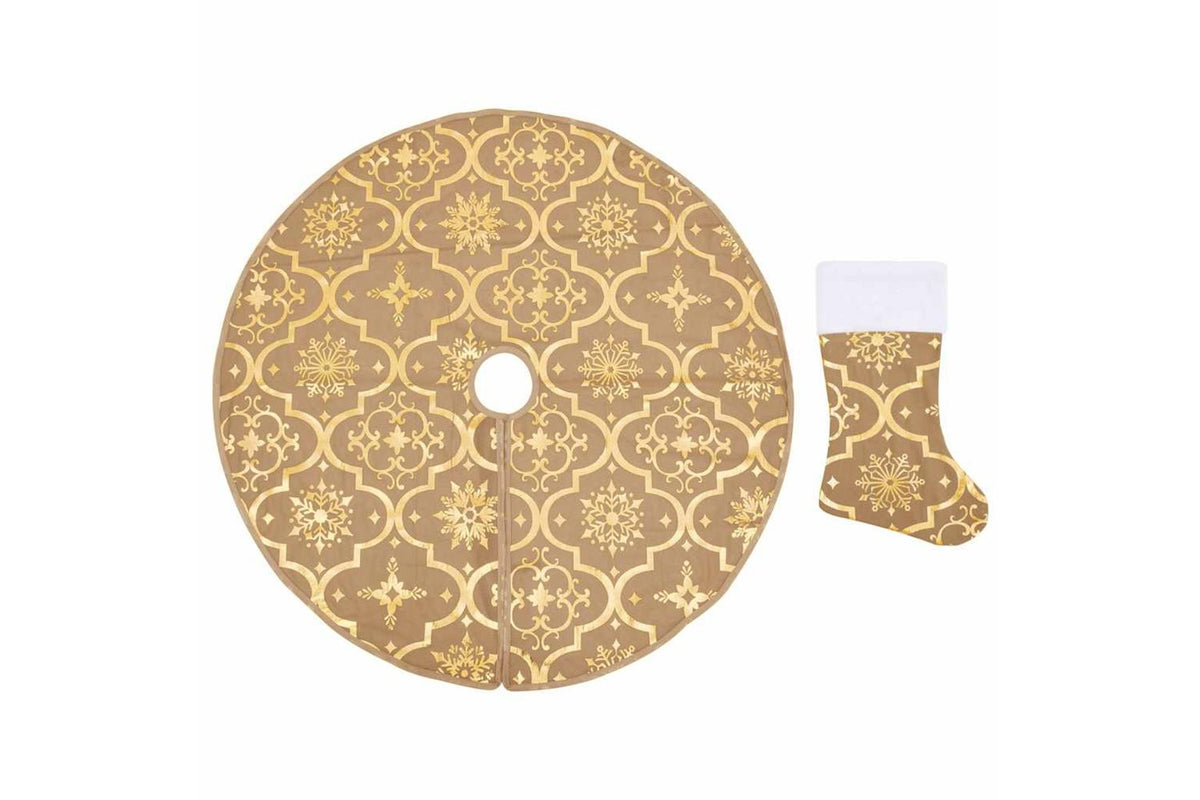 Vidaxl Luxury Christmas Tree Skirt With Sock Yellow 90 Cm Fabric-2
