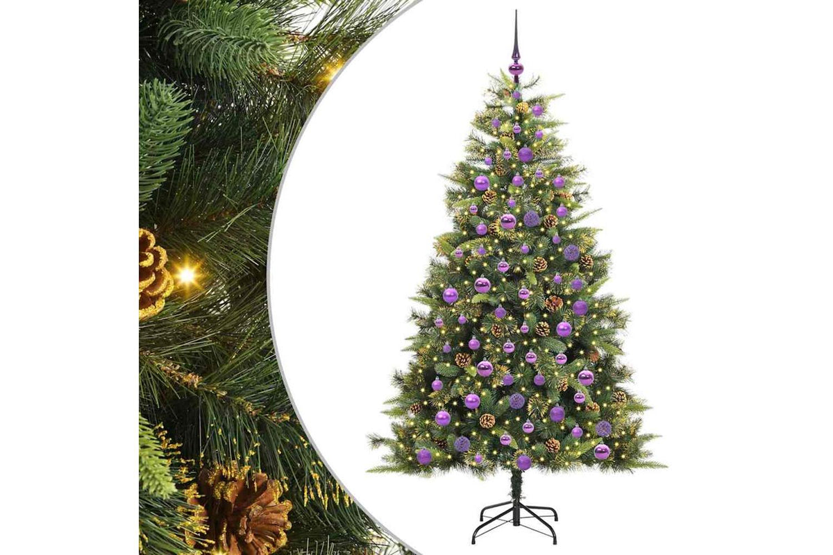 Vidaxl Artificial Hinged Christmas Tree With Cones 300 Leds Warm White