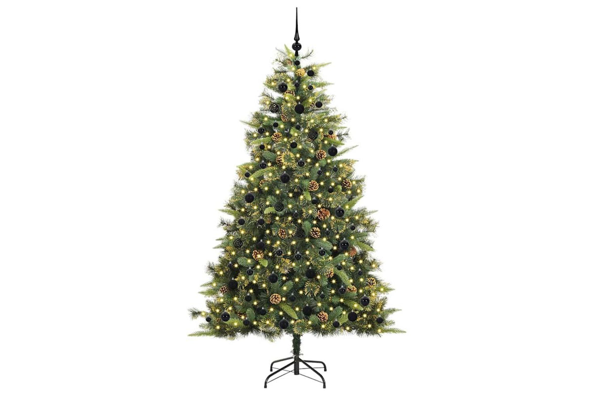 Vidaxl Artificial Hinged Christmas Tree With Cones Green 210 Cm-3
