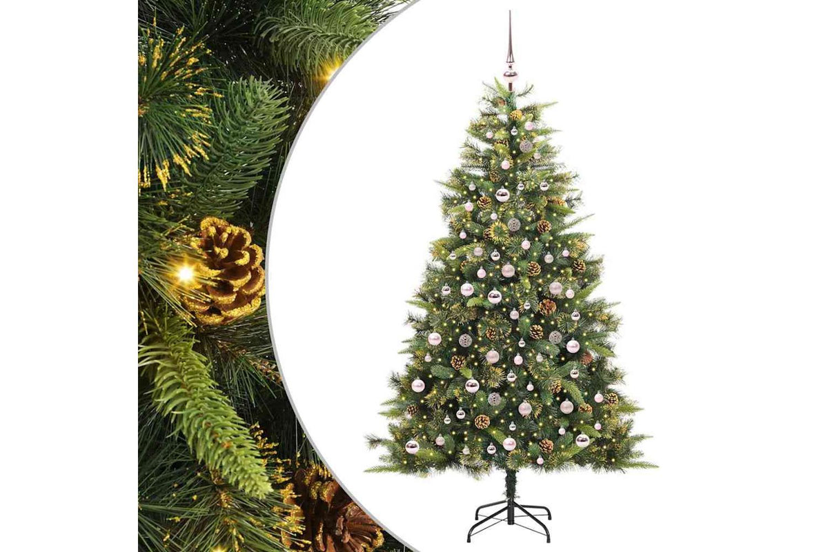 Vidaxl Artificial Hinged Christmas Tree With Cones Green 210 Cm