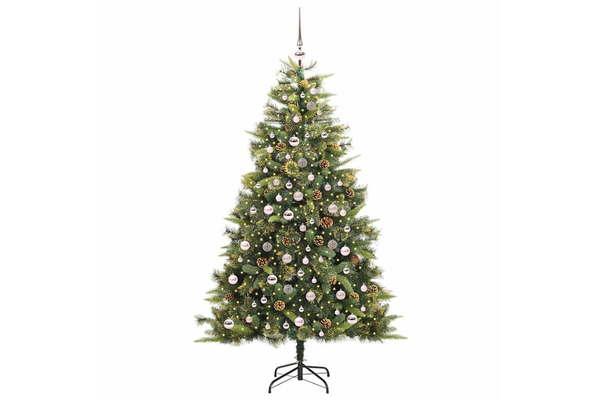 Vidaxl Artificial Hinged Christmas Tree With Cones Green 210 Cm-3