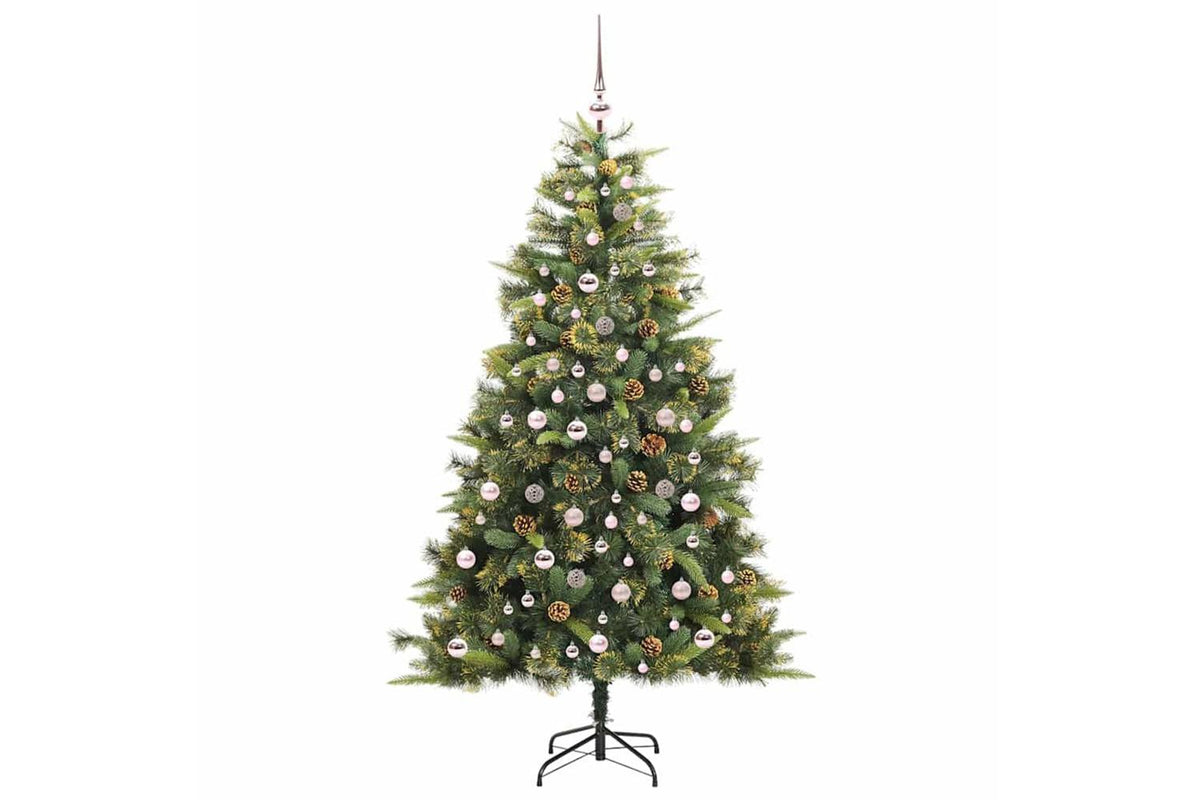 Vidaxl Artificial Hinged Christmas Tree With Cones Green 210 Cm-4