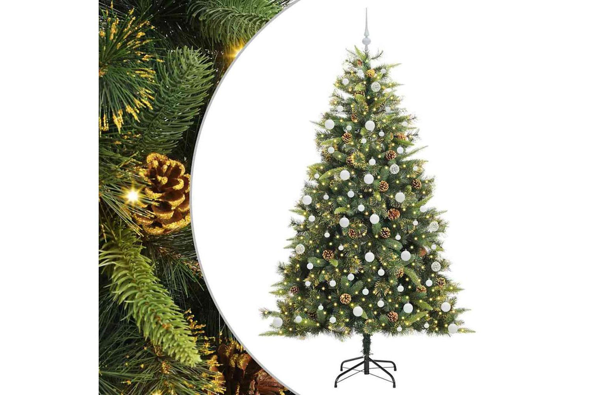 Vidaxl Artificial Hinged Christmas Tree With Cones Green 210 Cm