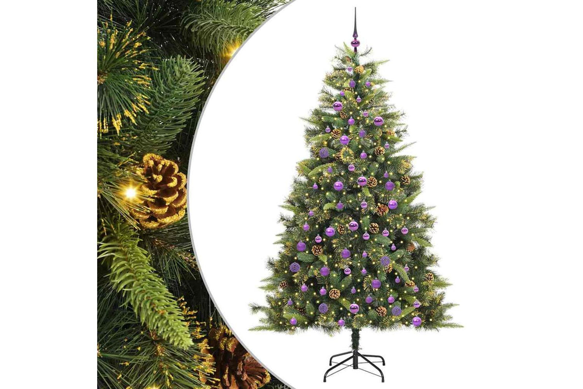 Vidaxl Artificial Hinged Christmas Tree With Cones Green 210 Cm