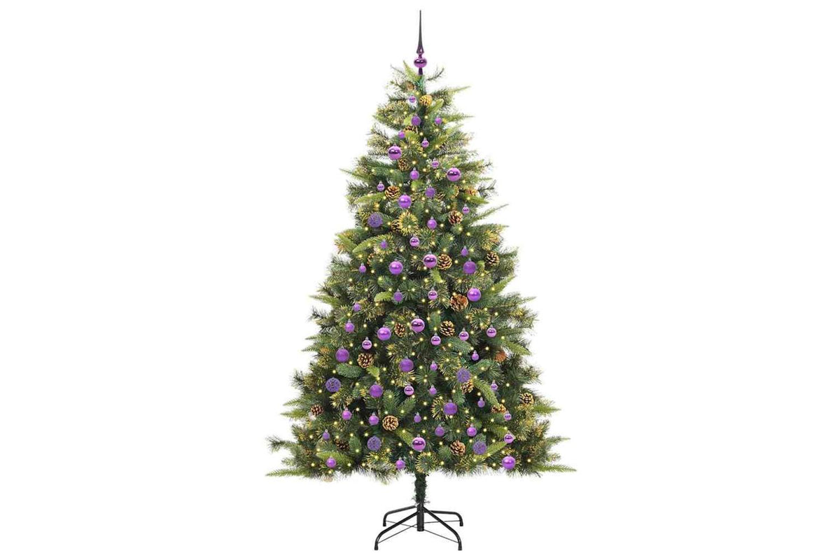 Vidaxl Artificial Hinged Christmas Tree With Cones Green 210 Cm-3