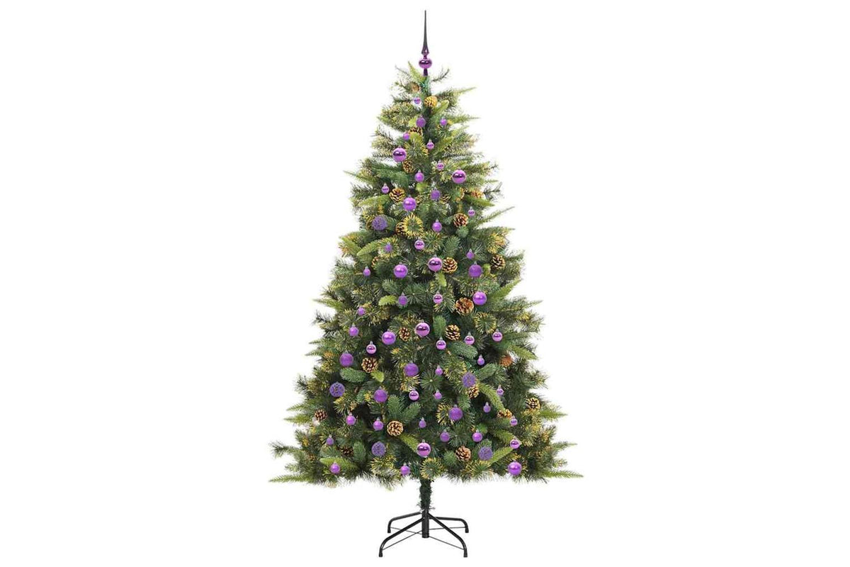 Vidaxl Artificial Hinged Christmas Tree With Cones Green 210 Cm-4