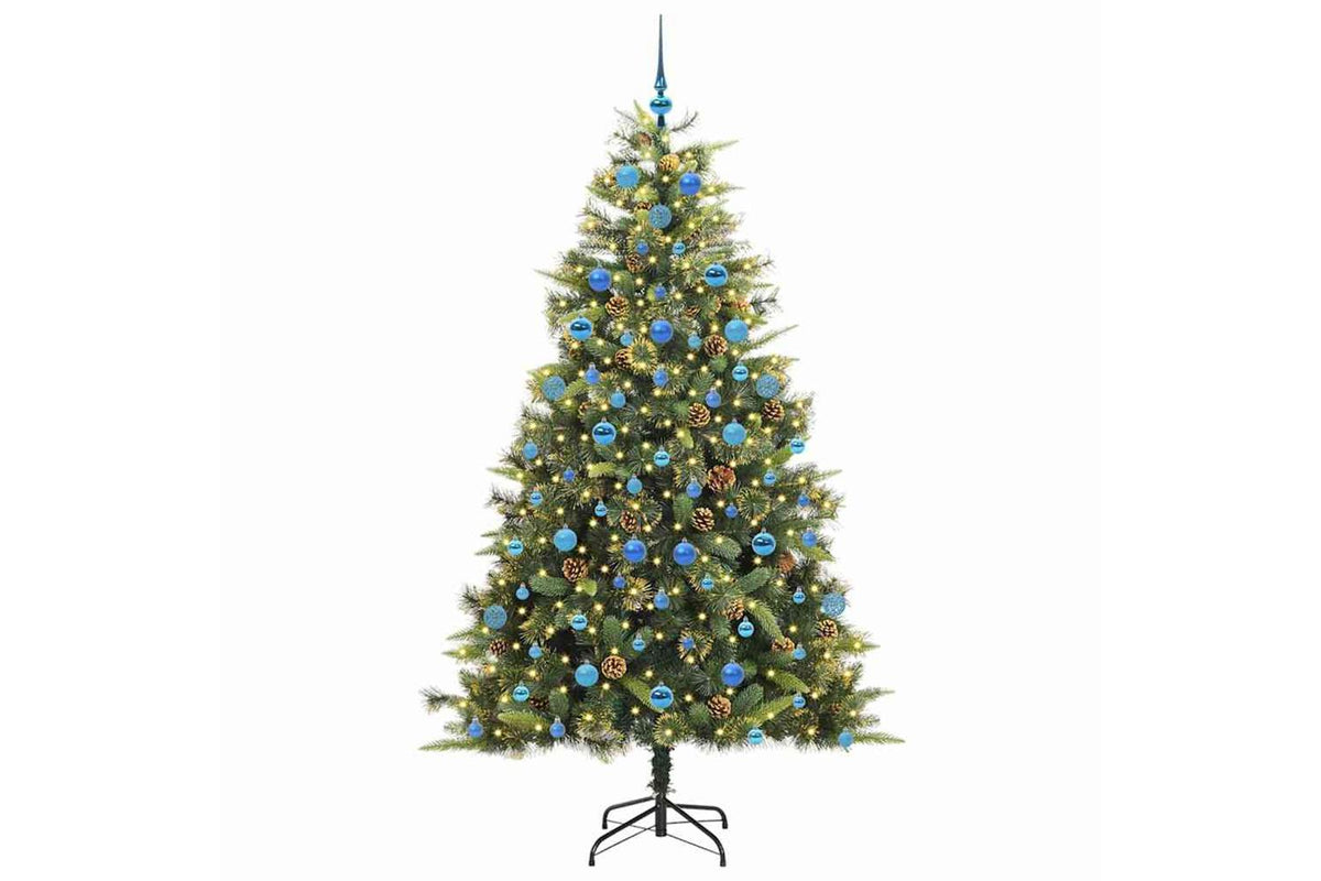 Vidaxl Artificial Hinged Christmas Tree With Cones Green 210 Cm-3