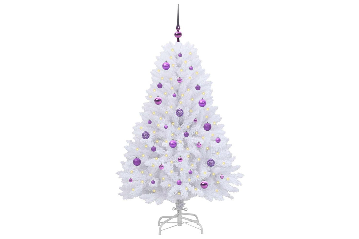 Vidaxl Artificial Hinged Christmas Tree White 150 Cm Pvc And Steel-3