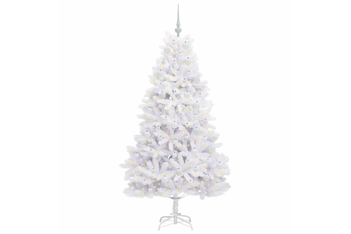 Vidaxl Artificial Hinged Christmas Tree White 180 Cm Pvc And Steel-3