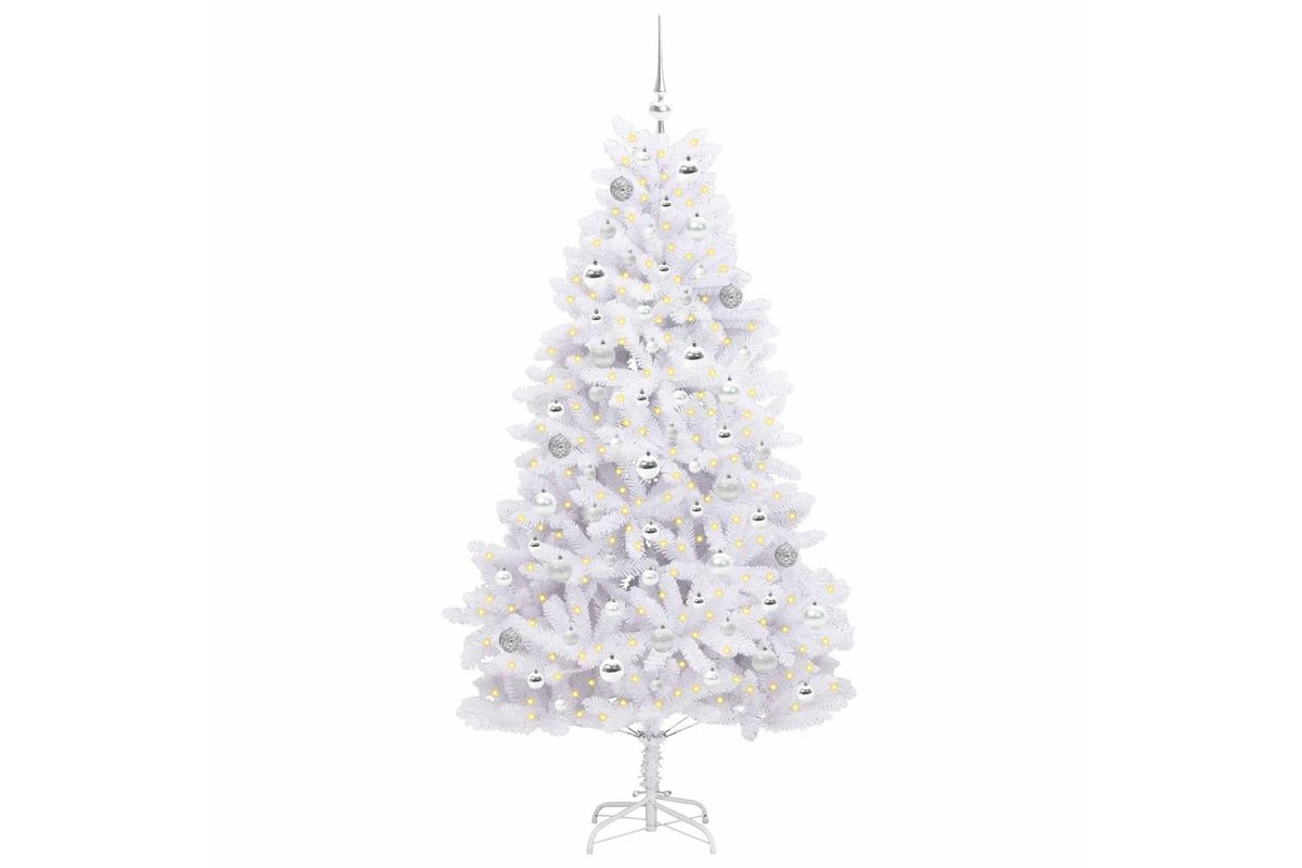 Vidaxl Artificial Hinged Christmas Tree White 180 Cm Pvc And Steel-3