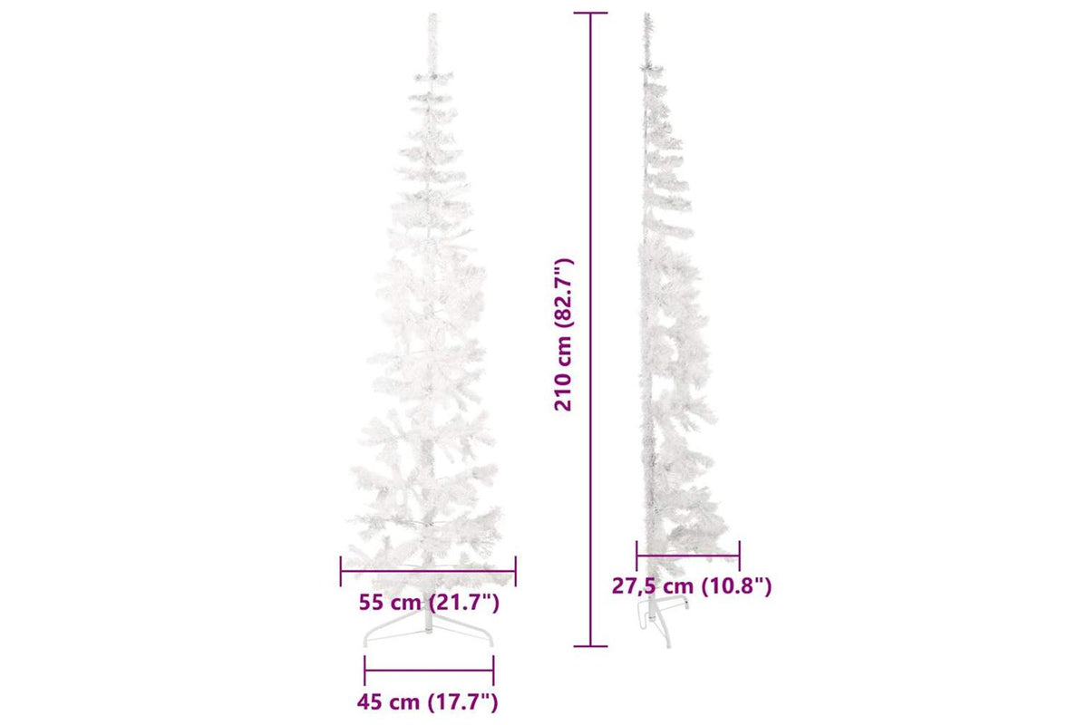 Vidaxl Slim Artificial Half Christmas Tree With Stand White 210 Cm-9