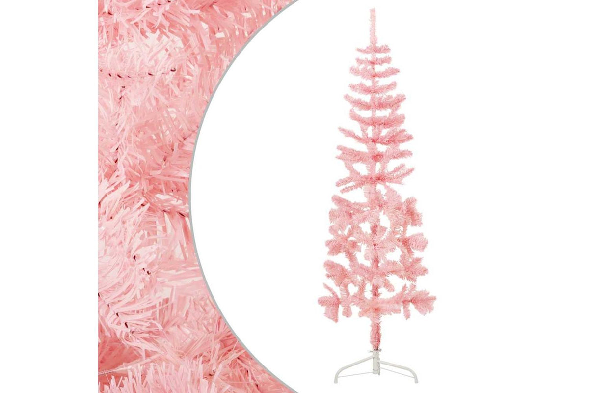 Vidaxl Slim Artificial Half Christmas Tree With Stand Pink 180 Cm-3