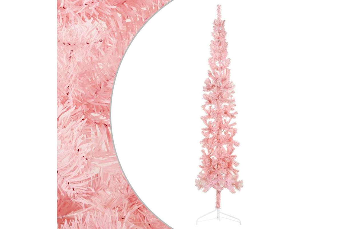 Vidaxl Slim Artificial Half Christmas Tree With Stand Pink 240 Cm-3