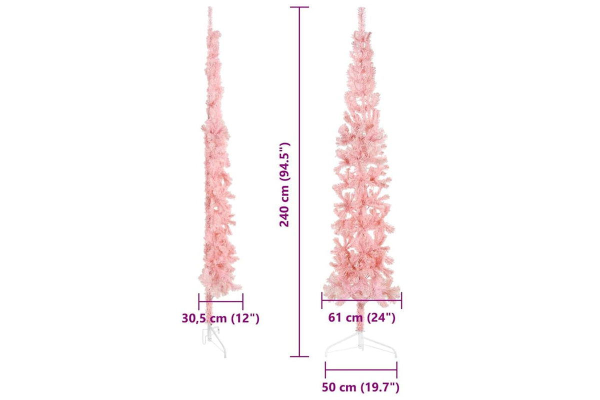 Vidaxl Slim Artificial Half Christmas Tree With Stand Pink 240 Cm-10