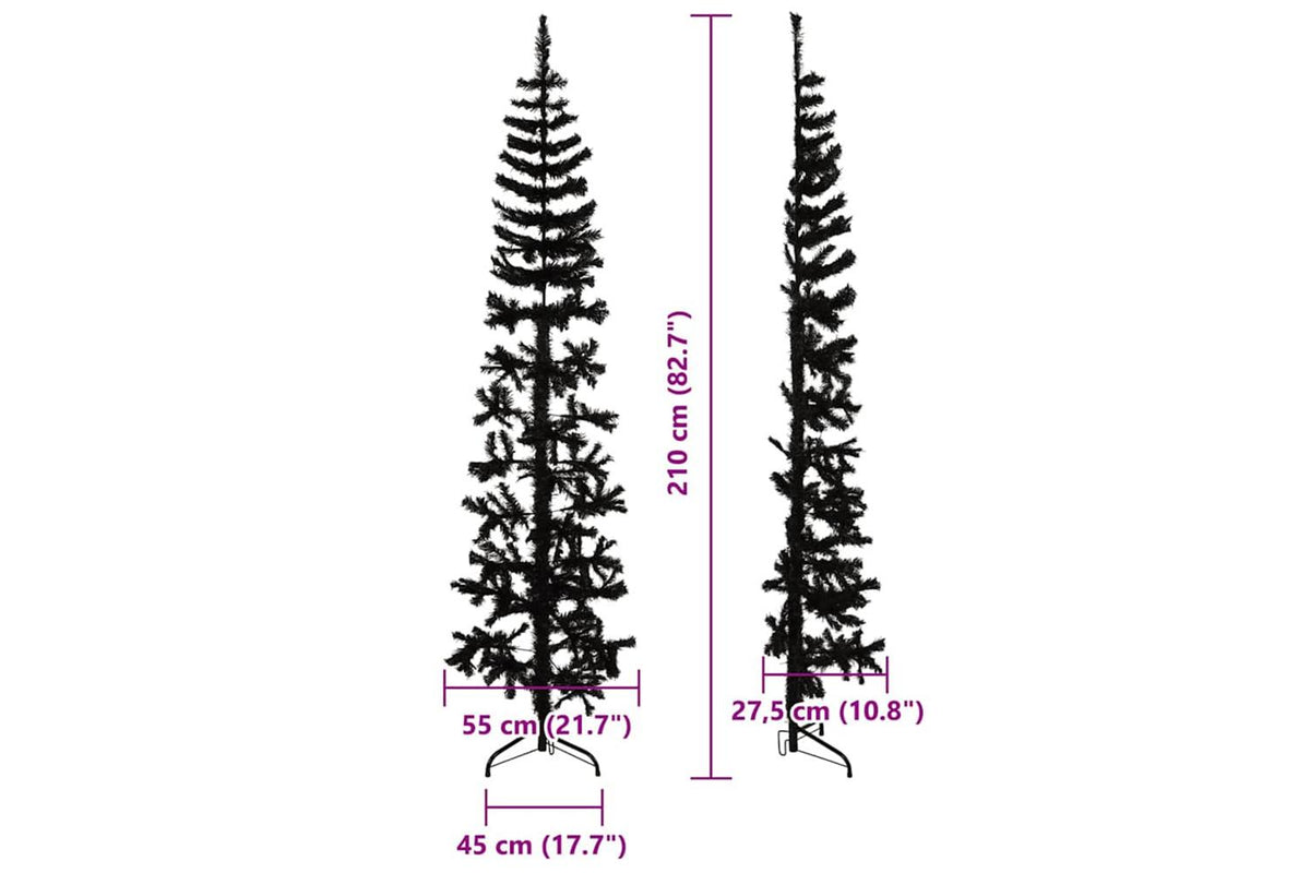 Vidaxl Slim Artificial Half Christmas Tree With Stand Black 210 Cm-8