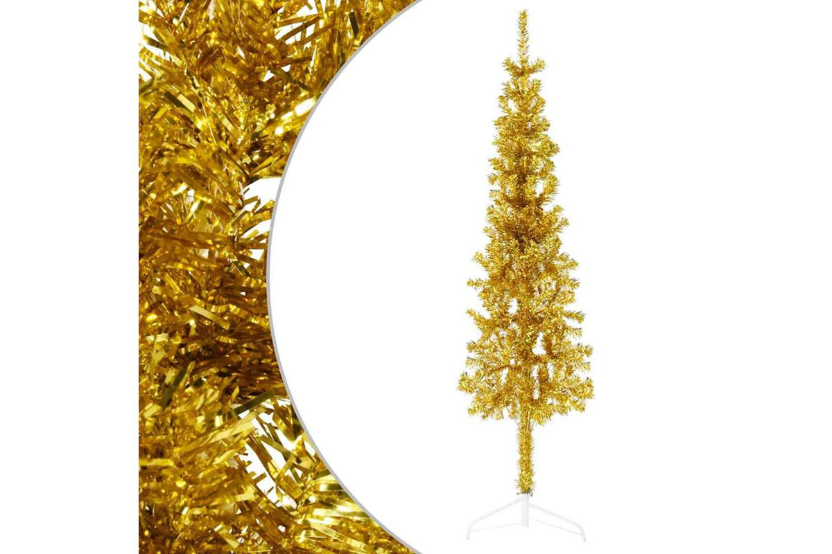 Vidaxl Slim Artificial Half Christmas Tree With Stand Gold 120 Cm-2