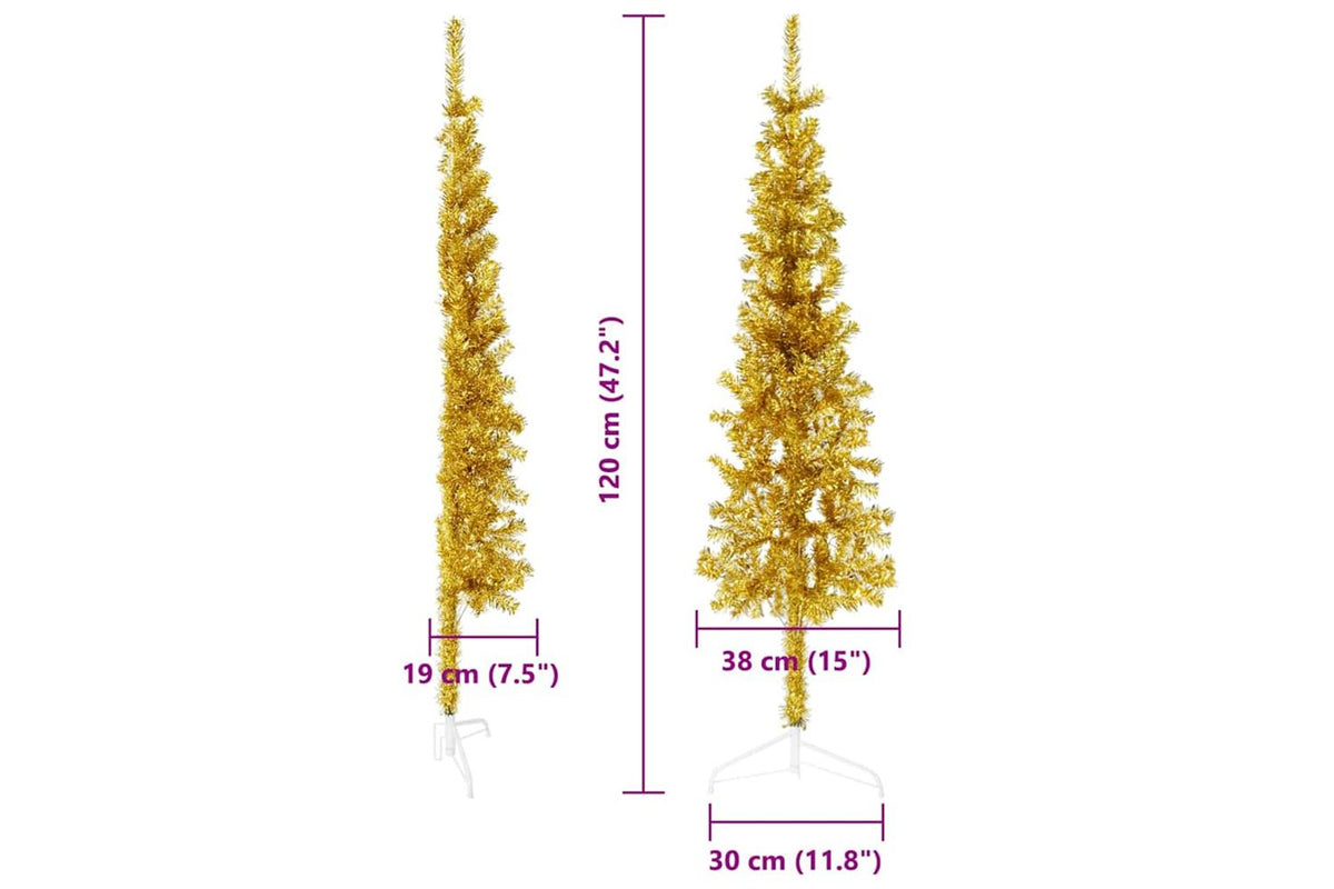Vidaxl Slim Artificial Half Christmas Tree With Stand Gold 120 Cm-8