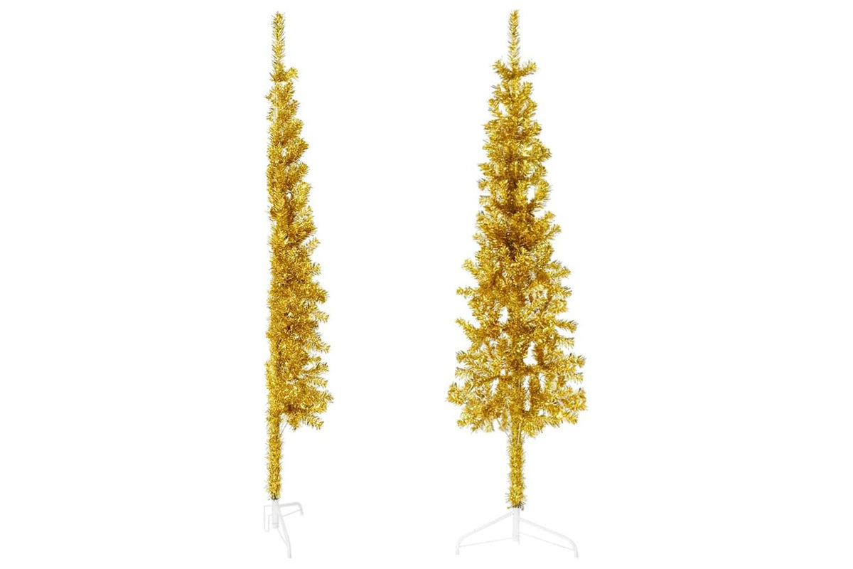 Vidaxl Slim Artificial Half Christmas Tree With Stand Gold 150 Cm-3