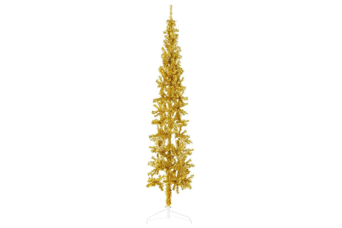 Vidaxl Slim Artificial Half Christmas Tree With Stand Gold 180 Cm-2