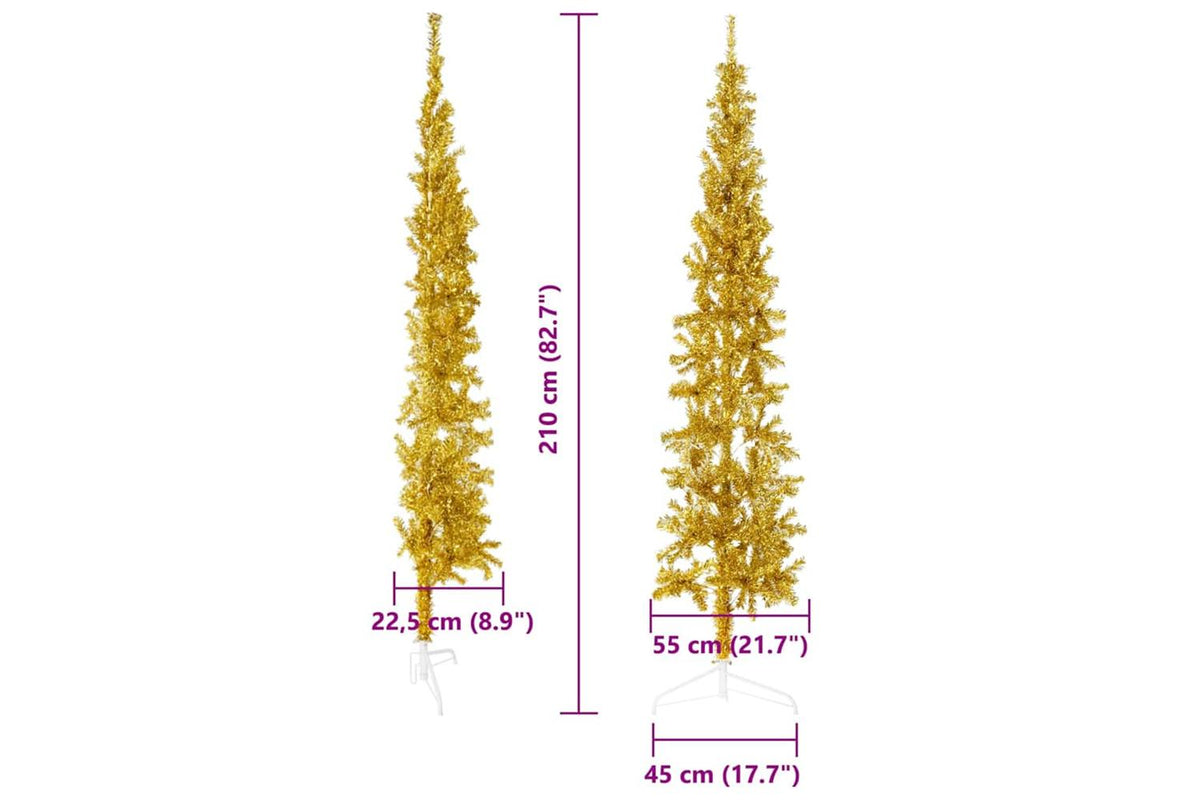 Vidaxl Slim Artificial Half Christmas Tree With Stand Gold 210 Cm-8