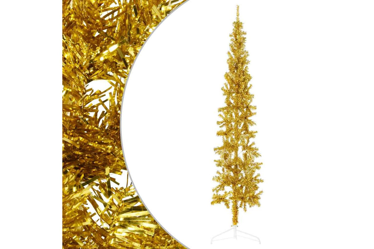 Vidaxl Slim Artificial Half Christmas Tree With Stand Gold 240 Cm-2