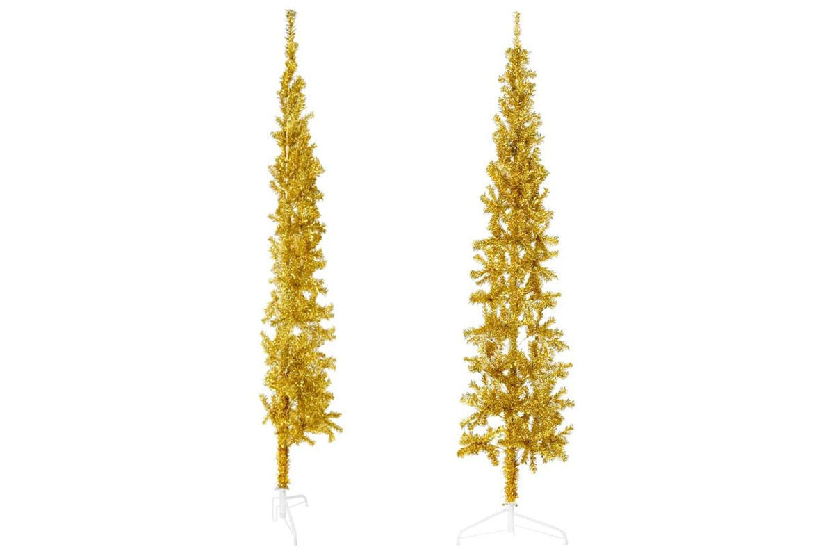 Vidaxl Slim Artificial Half Christmas Tree With Stand Gold 240 Cm-3