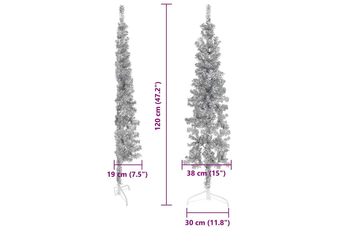 Vidaxl Slim Artificial Half Christmas Tree With Stand Silver 120 Cm-9