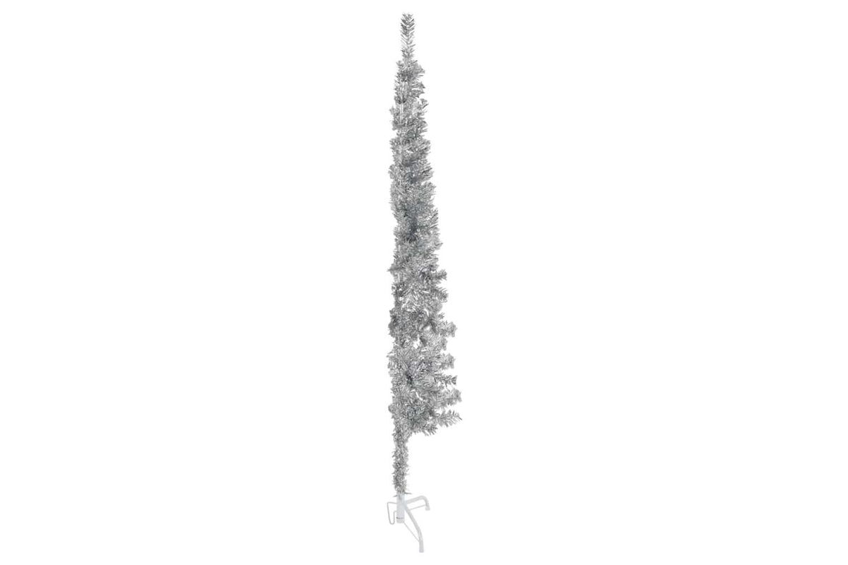 Vidaxl Slim Artificial Half Christmas Tree With Stand Silver 150 Cm-2