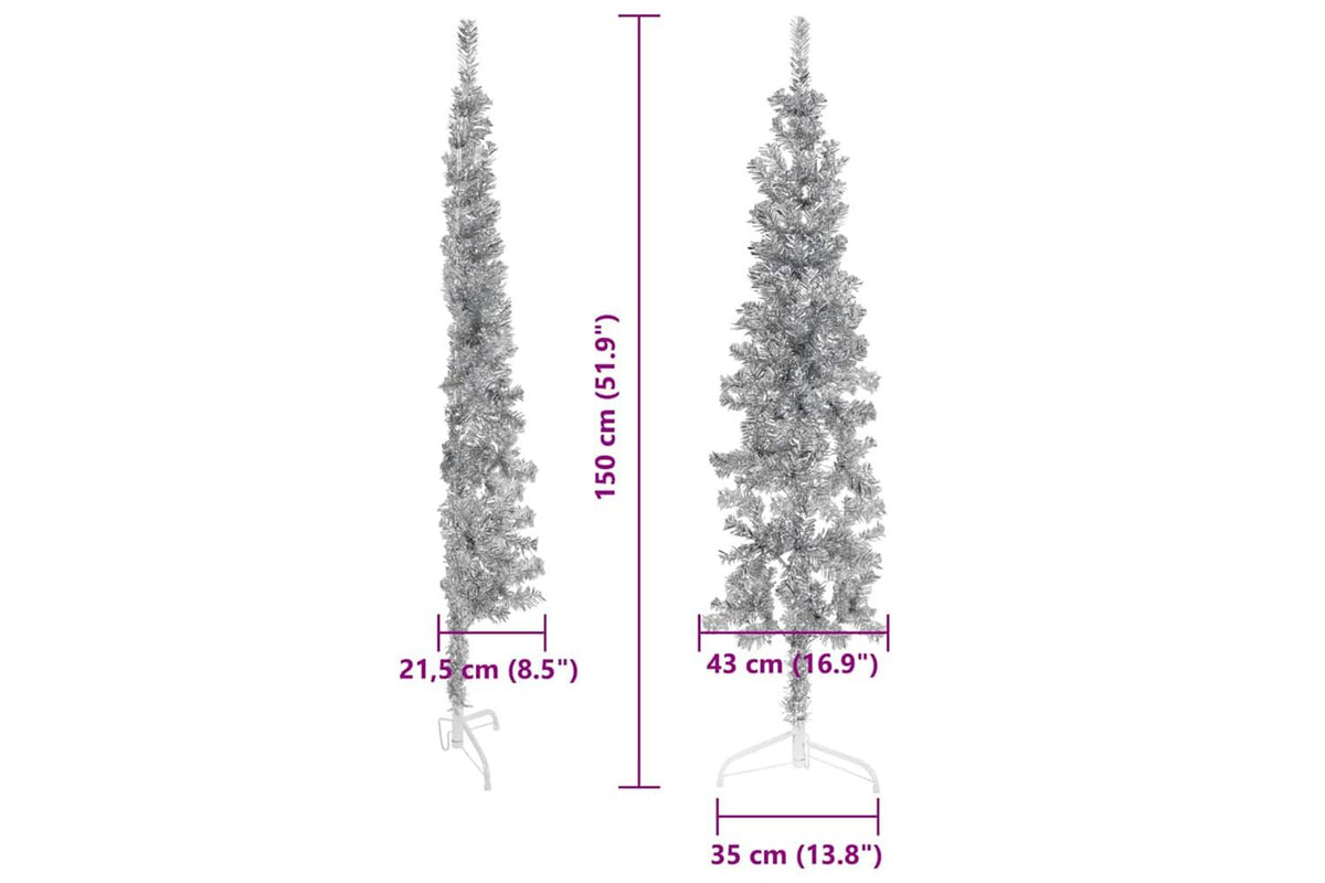 Vidaxl Slim Artificial Half Christmas Tree With Stand Silver 150 Cm-8