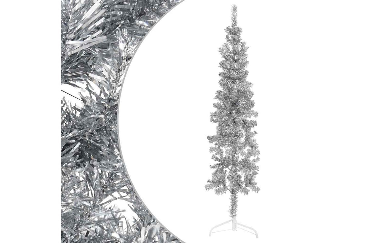 Vidaxl Slim Artificial Half Christmas Tree With Stand Silver 180 Cm-3