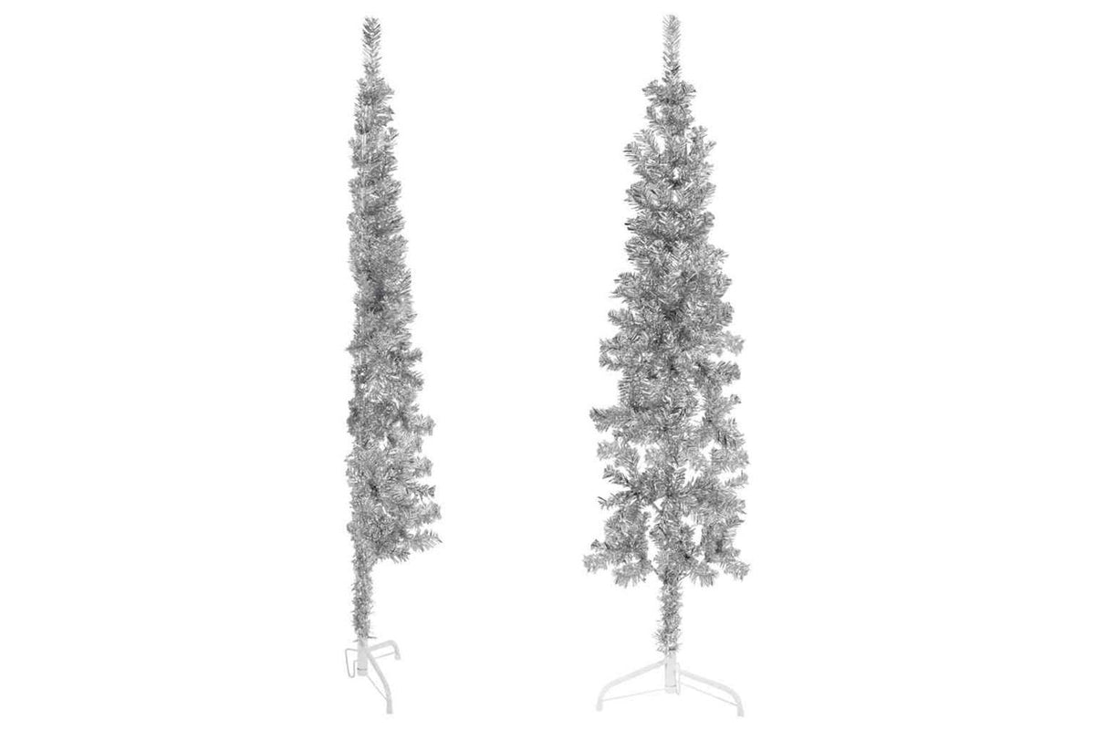Vidaxl Slim Artificial Half Christmas Tree With Stand Silver 180 Cm-4