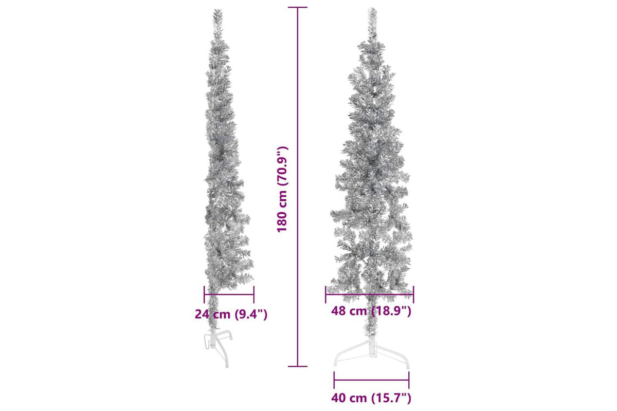 Vidaxl Slim Artificial Half Christmas Tree With Stand Silver 180 Cm-10