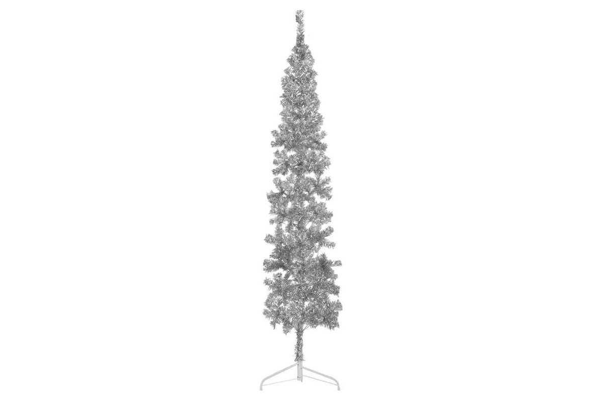 Vidaxl Slim Artificial Half Christmas Tree With Stand Silver 210 Cm