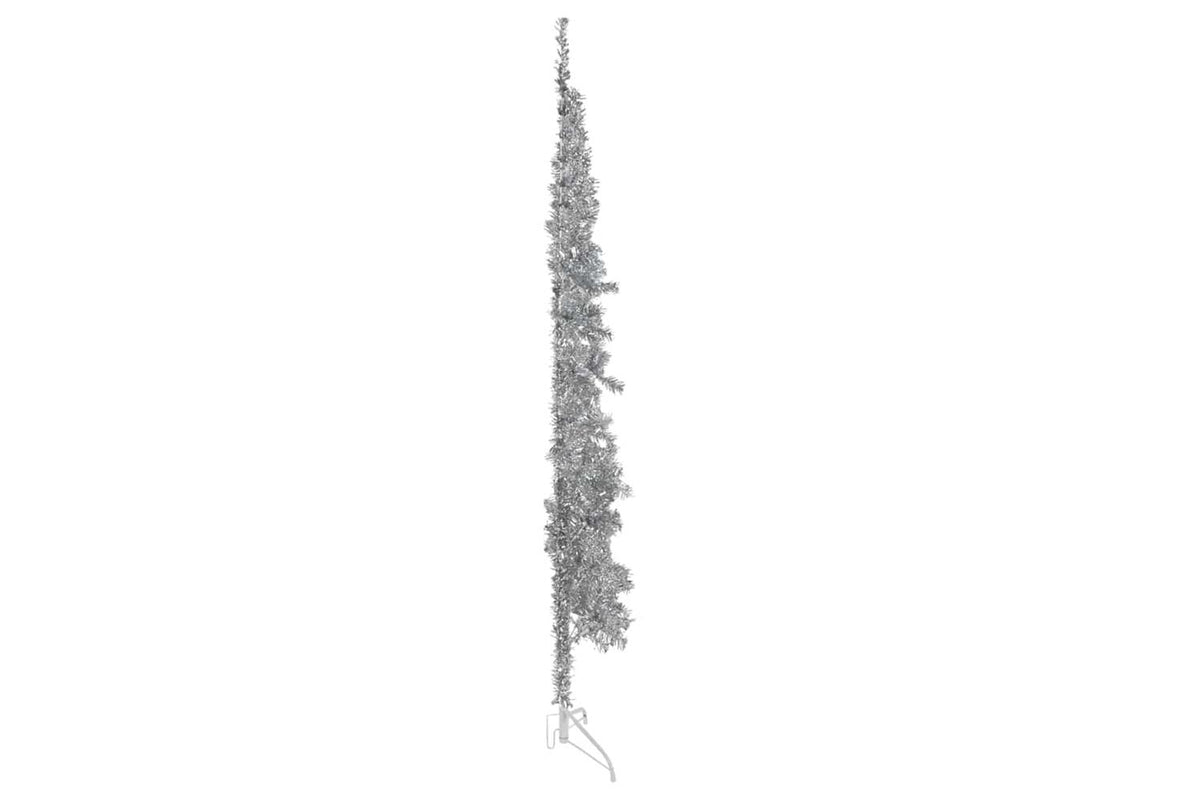Vidaxl Slim Artificial Half Christmas Tree With Stand Silver 210 Cm-2