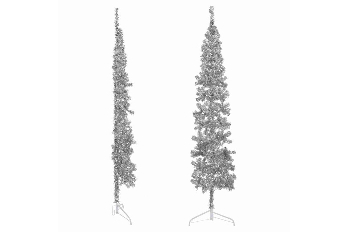 Vidaxl Slim Artificial Half Christmas Tree With Stand Silver 210 Cm-3