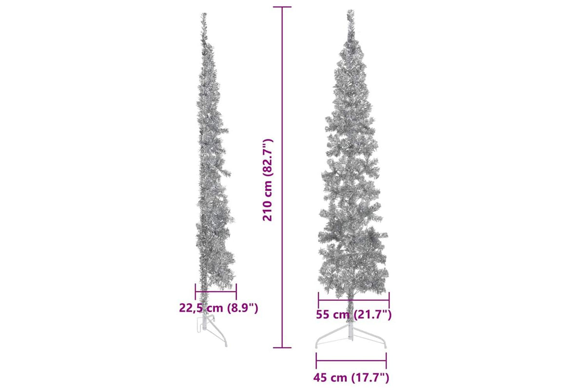 Vidaxl Slim Artificial Half Christmas Tree With Stand Silver 210 Cm-8