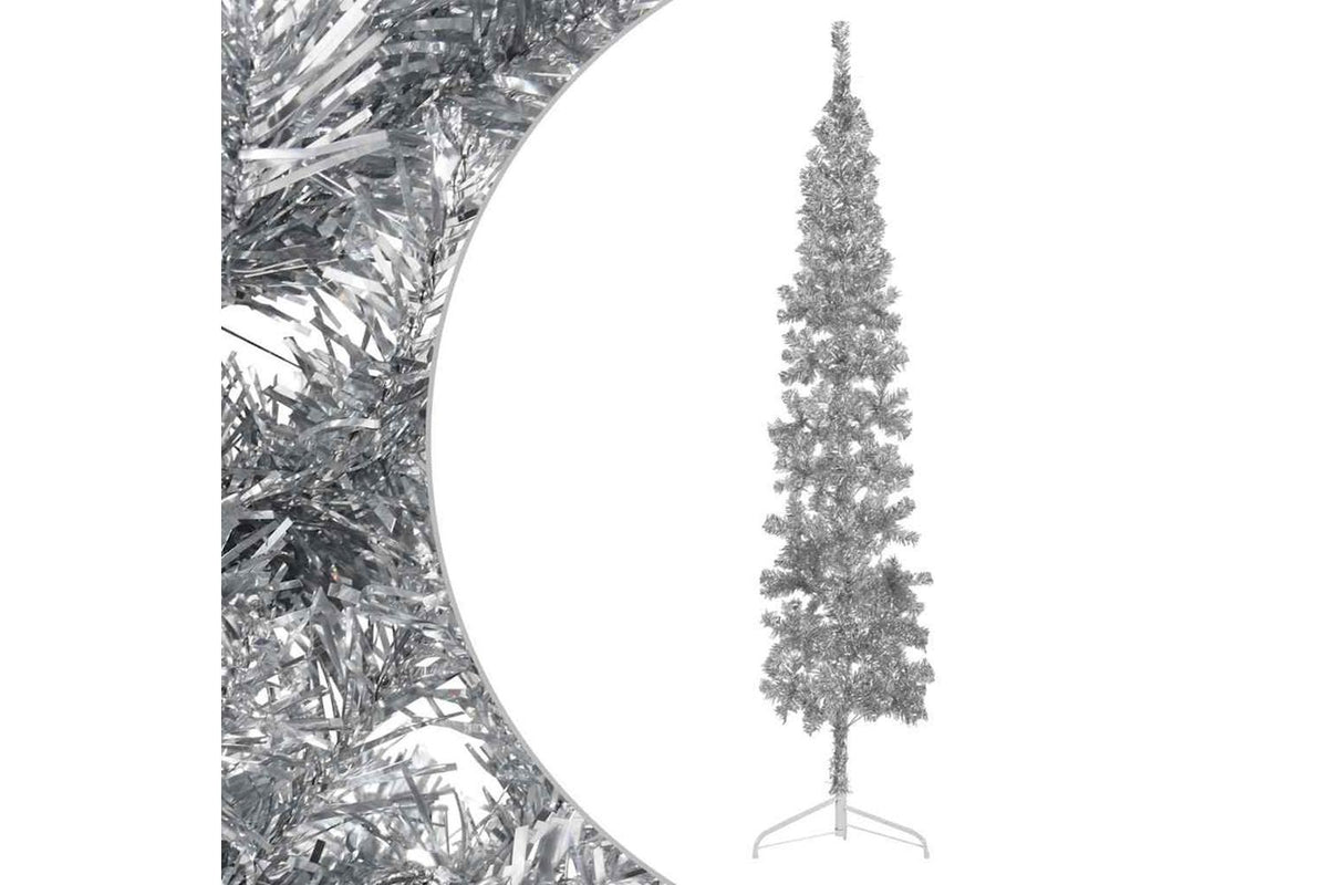 Vidaxl Slim Artificial Half Christmas Tree With Stand Silver 240 Cm-2