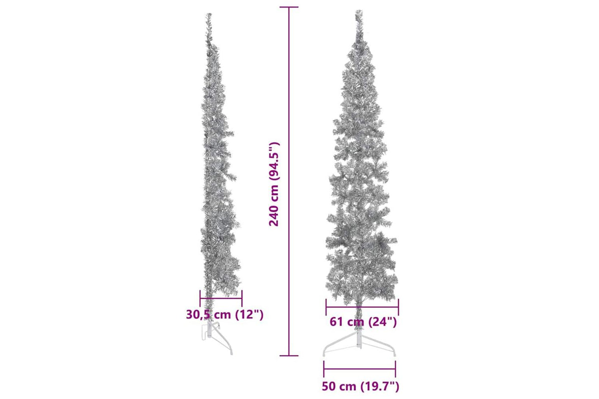Vidaxl Slim Artificial Half Christmas Tree With Stand Silver 240 Cm-9