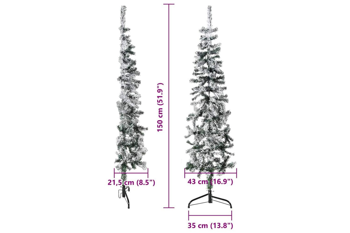 Vidaxl Slim Artificial Half Christmas Tree With Flocked Snow 150 Cm-9