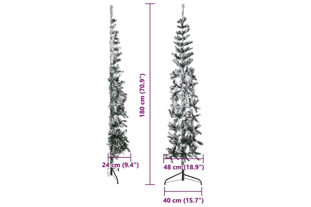Vidaxl Slim Artificial Half Christmas Tree With Flocked Snow 180 Cm-10