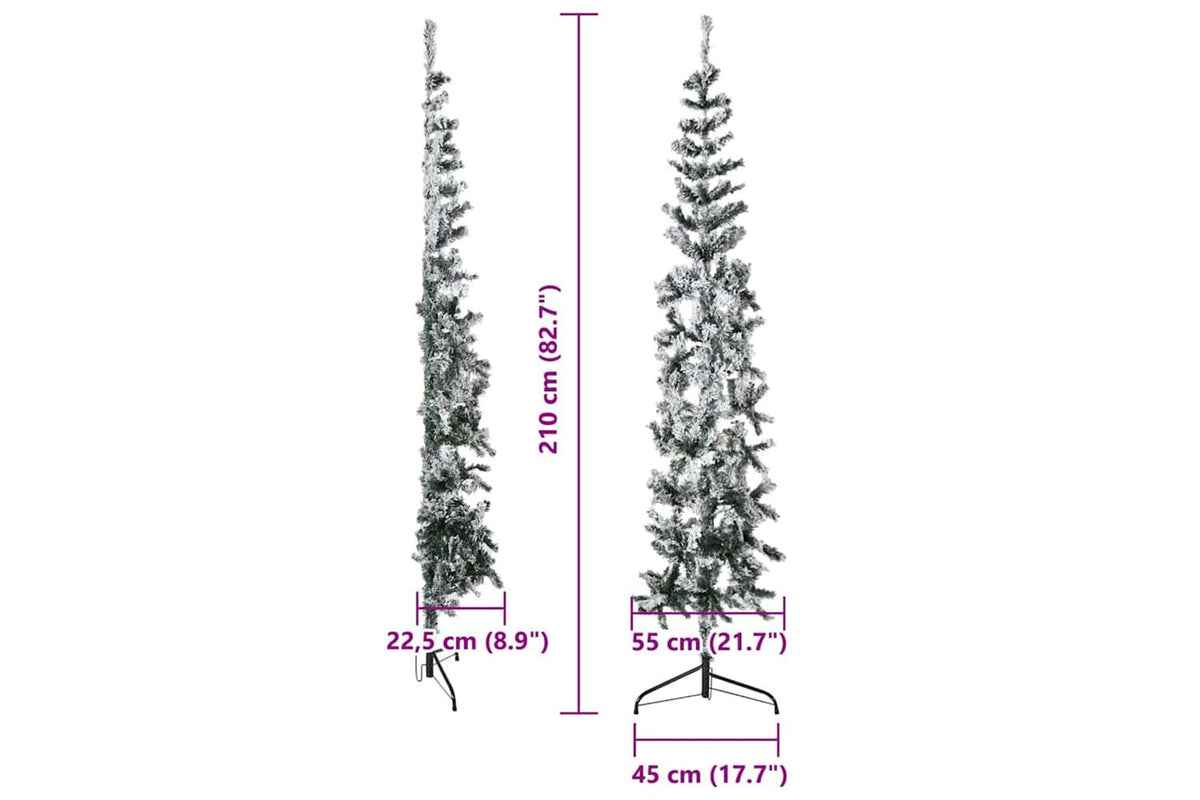 Vidaxl Slim Artificial Half Christmas Tree With Flocked Snow 210 Cm-9