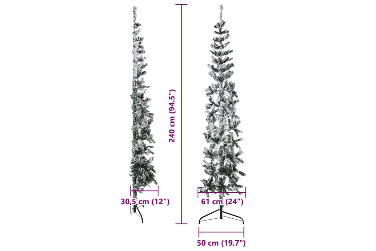 Vidaxl Slim Artificial Half Christmas Tree With Flocked Snow 240 Cm-10