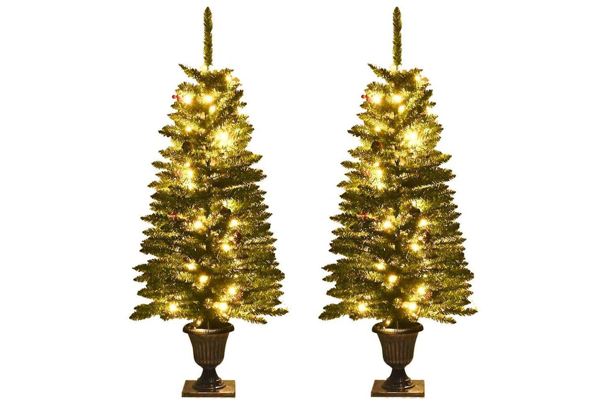 Vidaxl Artificial Christmas Trees 2 Pcs With Wreath Garland And Leds-3