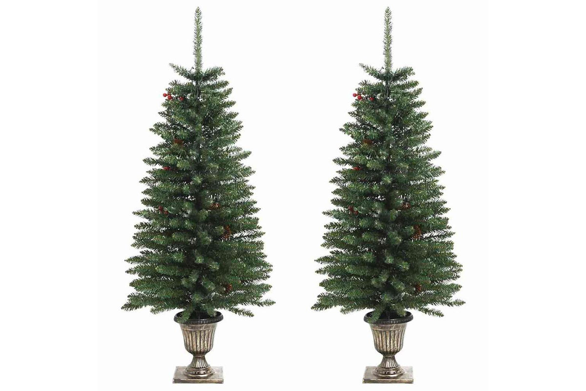 Vidaxl Artificial Christmas Trees 2 Pcs With Wreath Garland And Leds-4